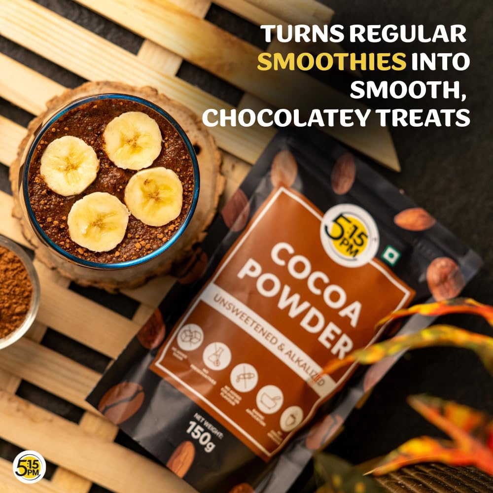 5:15 PM Pure Unsweetened Cocoa Powder 150g | Dark Alkalized Cocoa For Baking, Hot Chocolate & Milkshakes