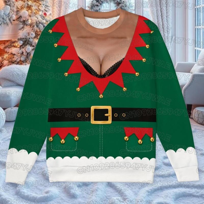 Funny Christmas Santa Sweatshirt Santa Costume Pullover Novelty Holiday Red Snowflake Men's Women's Christmas Party Gift