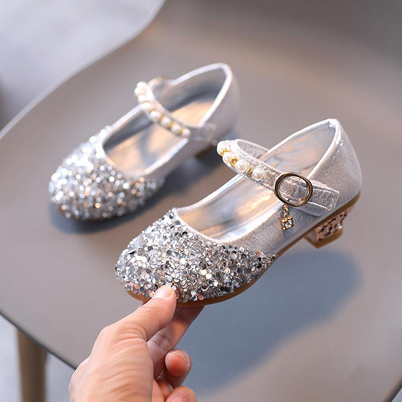 Fashionable High-Heeled Leather Shoes for Girls: Crystal Princess Shoes for Children's Performances