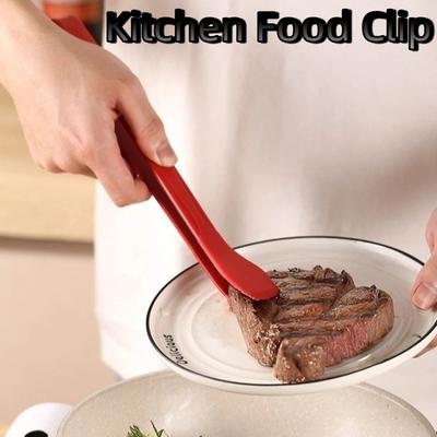 Heat Resistant Kitchen Food Clip Anti-Slip Silicone Head Toast Clamp Non-Stick High Temperature Steak Tongs BBQ Grilling