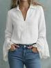 Women's Cotton Linen Lace Trim Pullover Shirt - Elegant Solid Color Design