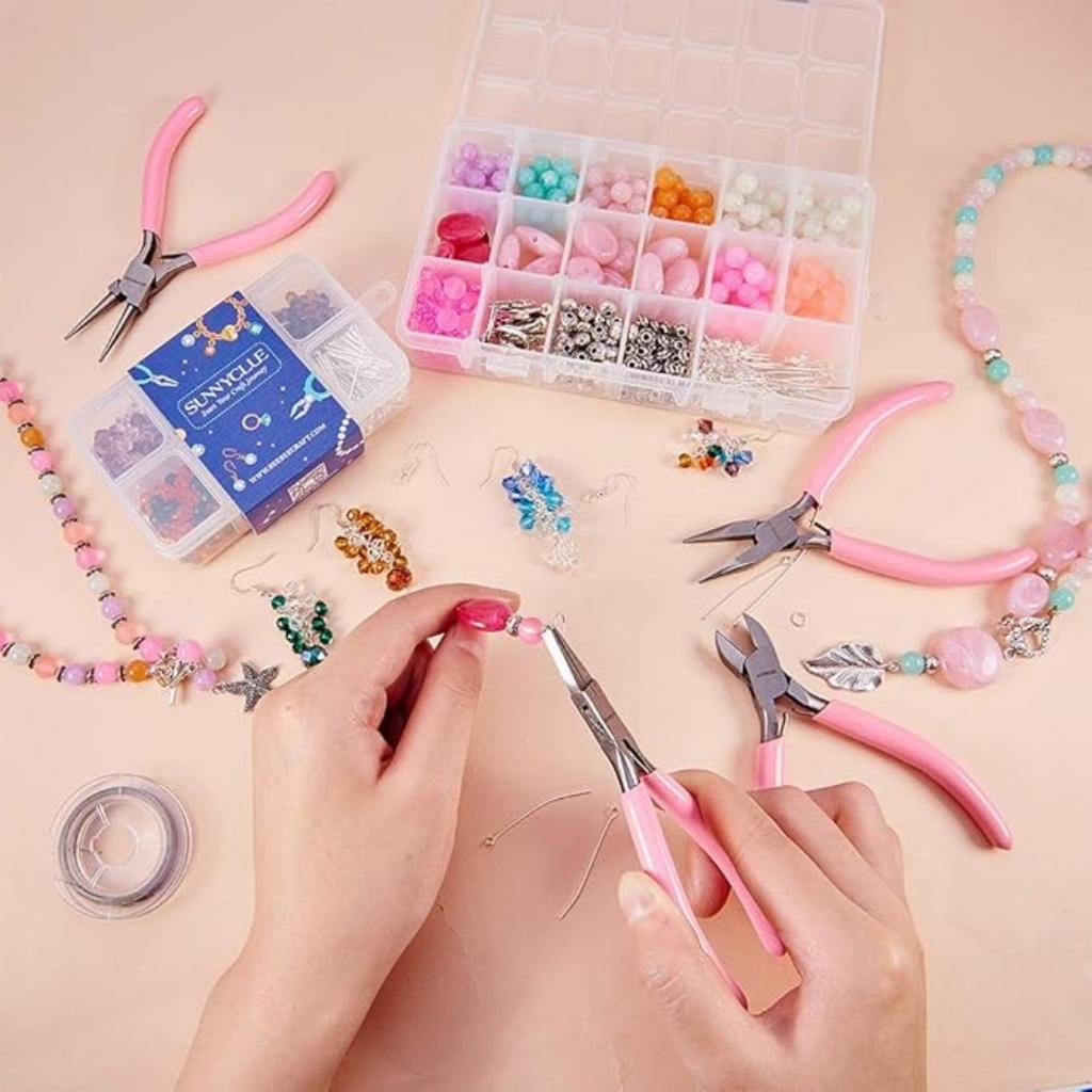 Cute Pink Color Handle Anti-slip Splicing and Fixing Jewelry Pliers Tools & Equipment Kit for DIY Jewelery Making Needlework