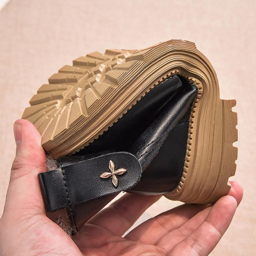 Winter Princess Plush Boots For Girls Solid Color Vintage Cotton Shoes PU Leather Waterproof Teenager Girl's Snow Boots