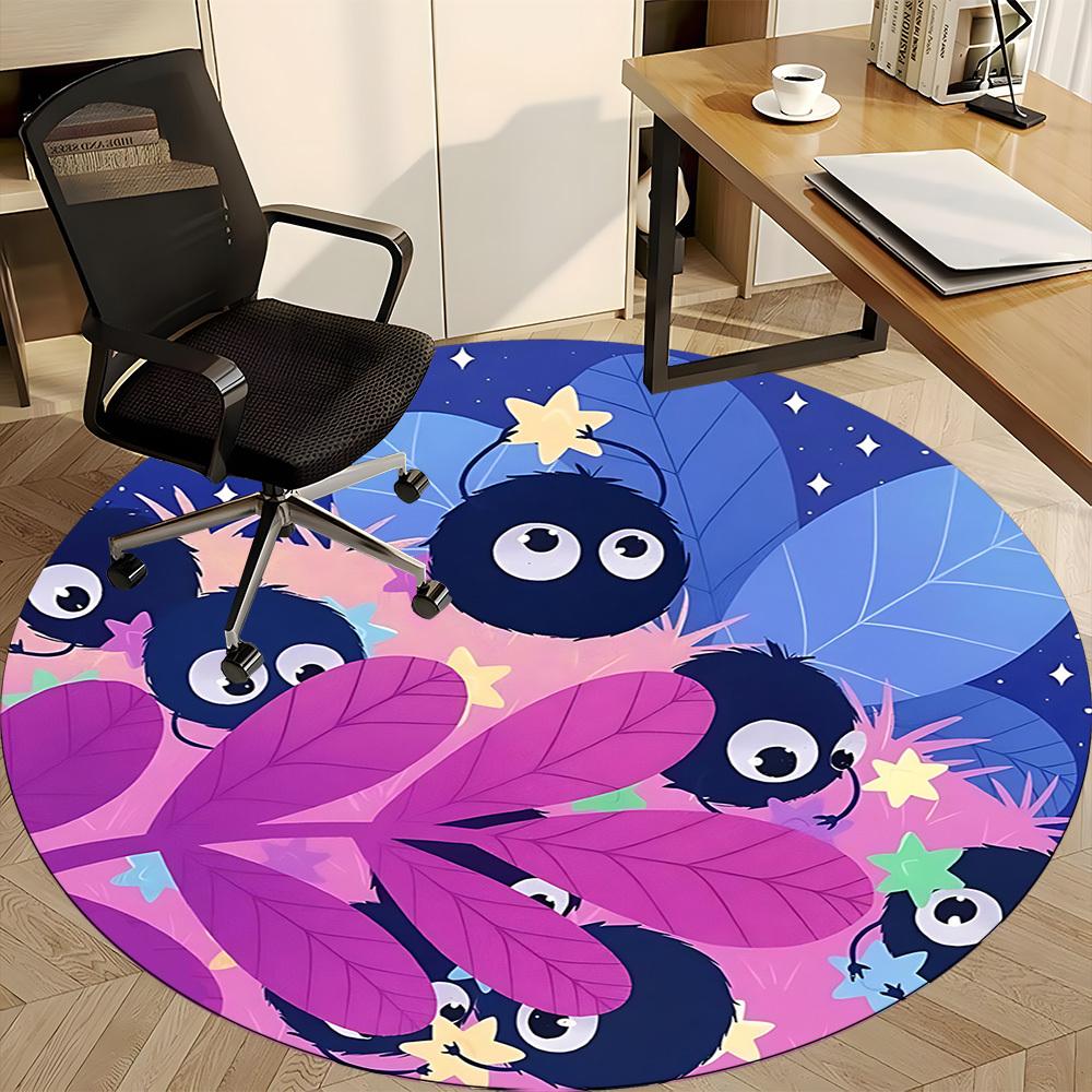 1pc Soot Sprites Office Round Area Rug,  Mat Suitable For Office, Under Office Chairs Bedroom Living Room Home Decor, Room Deco