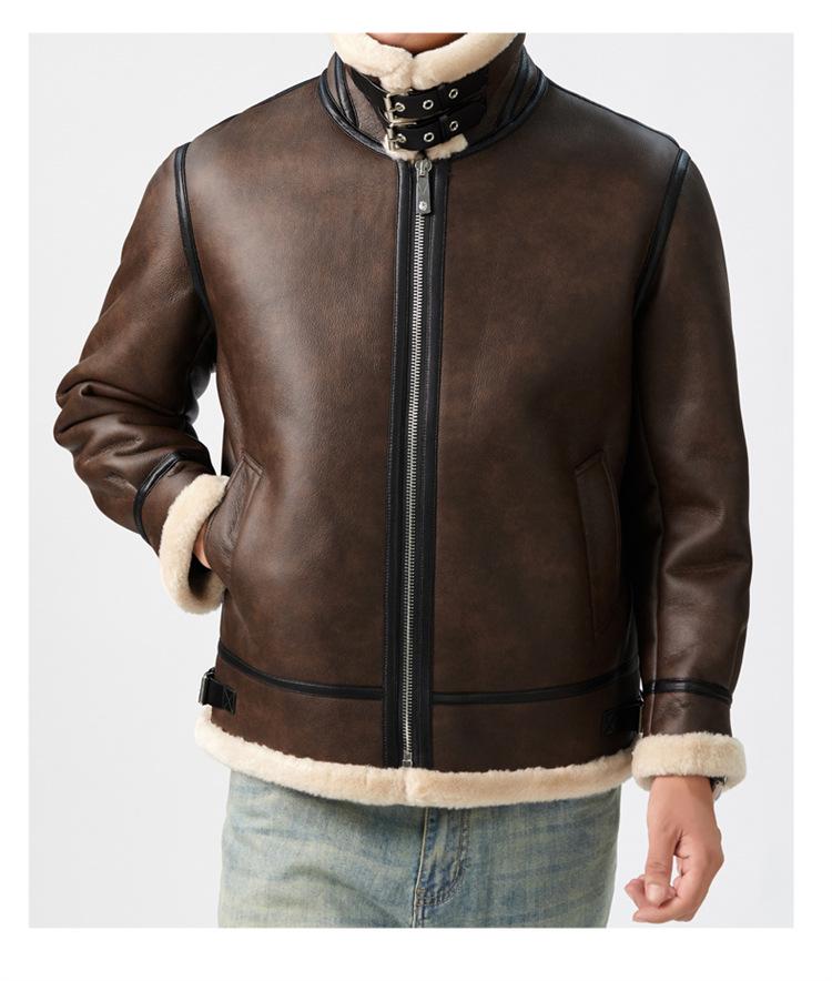 Men's Trendy Shearling & PU Leather Motorcycle Jacket - Autumn/Winter Short Lambswool Outerwear