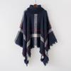 European and American High Neck Plaid Cape - Batwing Sleeve Knitted Pullover Shawl for Women