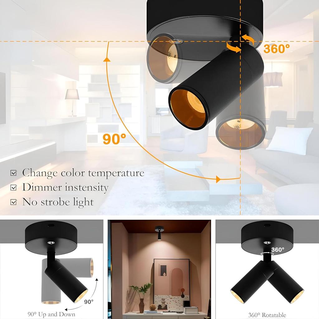 Wireless Spotlights Indoor with Remote Up,Lights Indoor Picture Light Dimmable Accent Uplighting,Battery Operated Spot Lights with 3 Color,Indoor