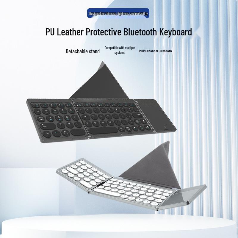 Foldable PU Leather Bluetooth Keyboard with Touchpad for Mobile Phones & Tablets