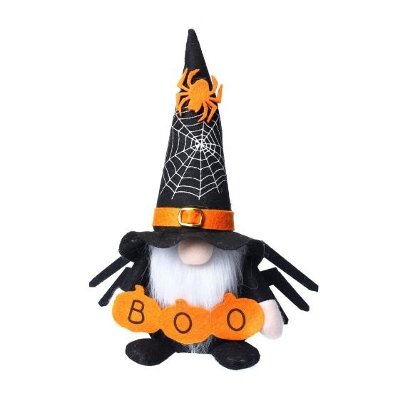 Reusable Festival Tabletop Decor Halloween Gnome Decoration, Spooky Orange Black Spider Web Boo Swedish Tomte Gift for Kids Adults Elf Figurine, Plush