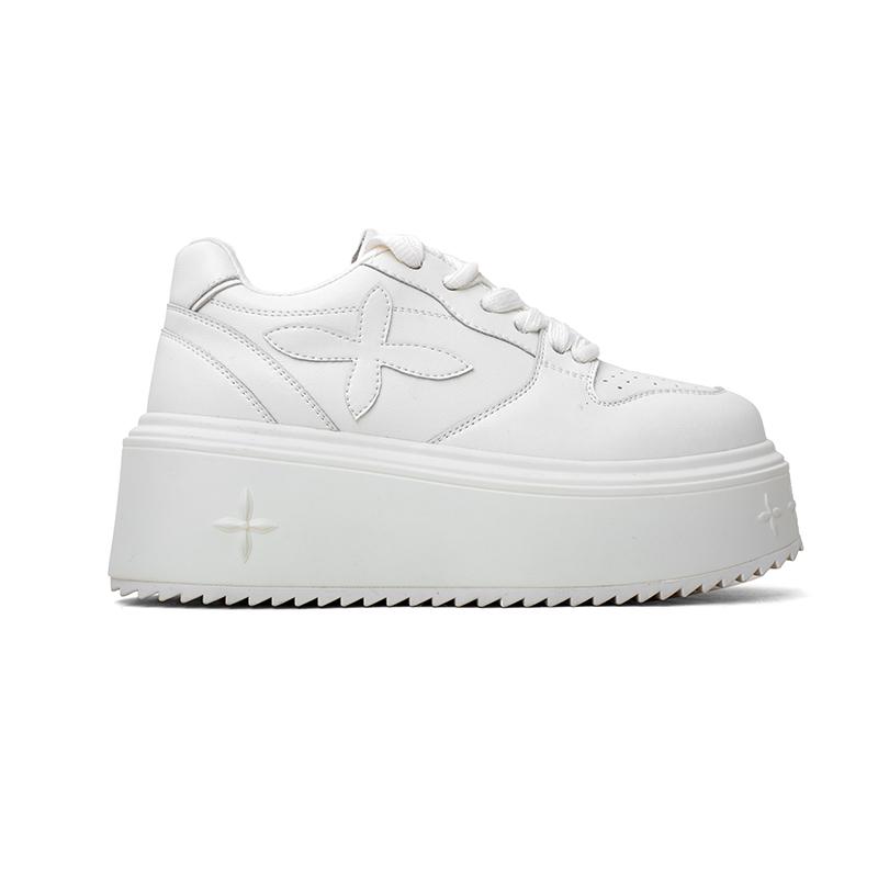 Dicke Sohle Leder Rundkopf Kleine weiße Schuhe für Damen Frühling neu Muffinsohlen erhöht High-Heel Schnürschuhe Casual Board Schuhe für Damen