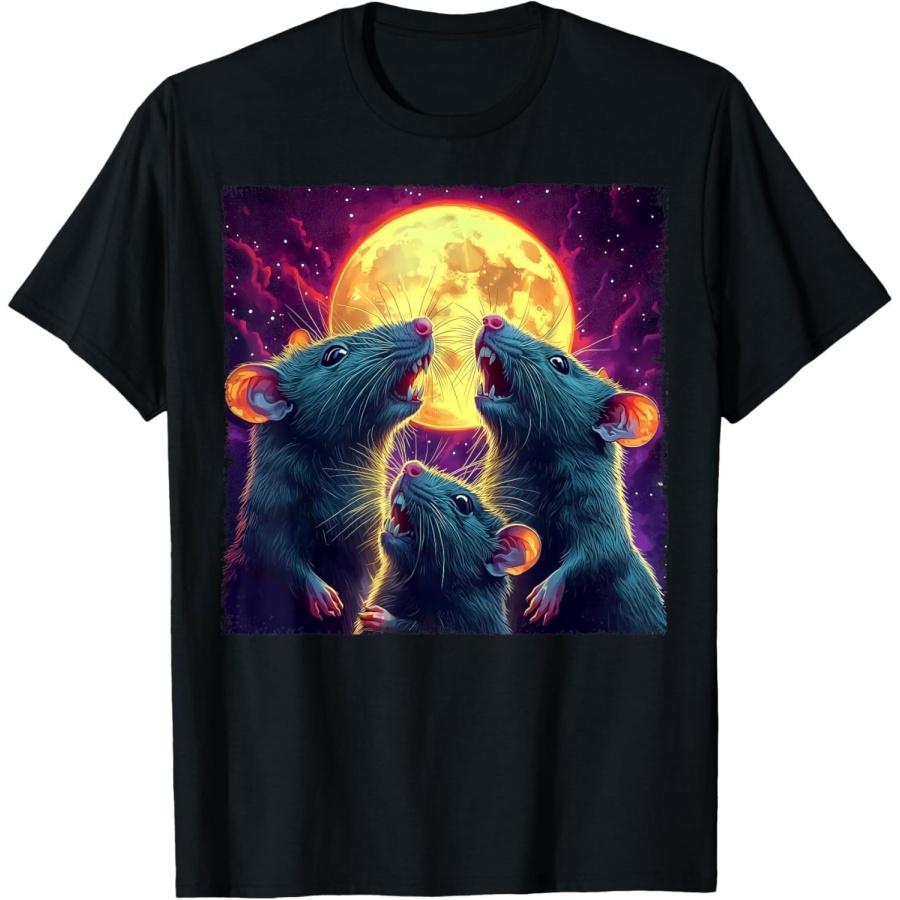 CHDHEVEGOD Three Rats Howling at The Moon Funny Rat Weird Cursed Meme T-Shirt XXXXXL чёрный