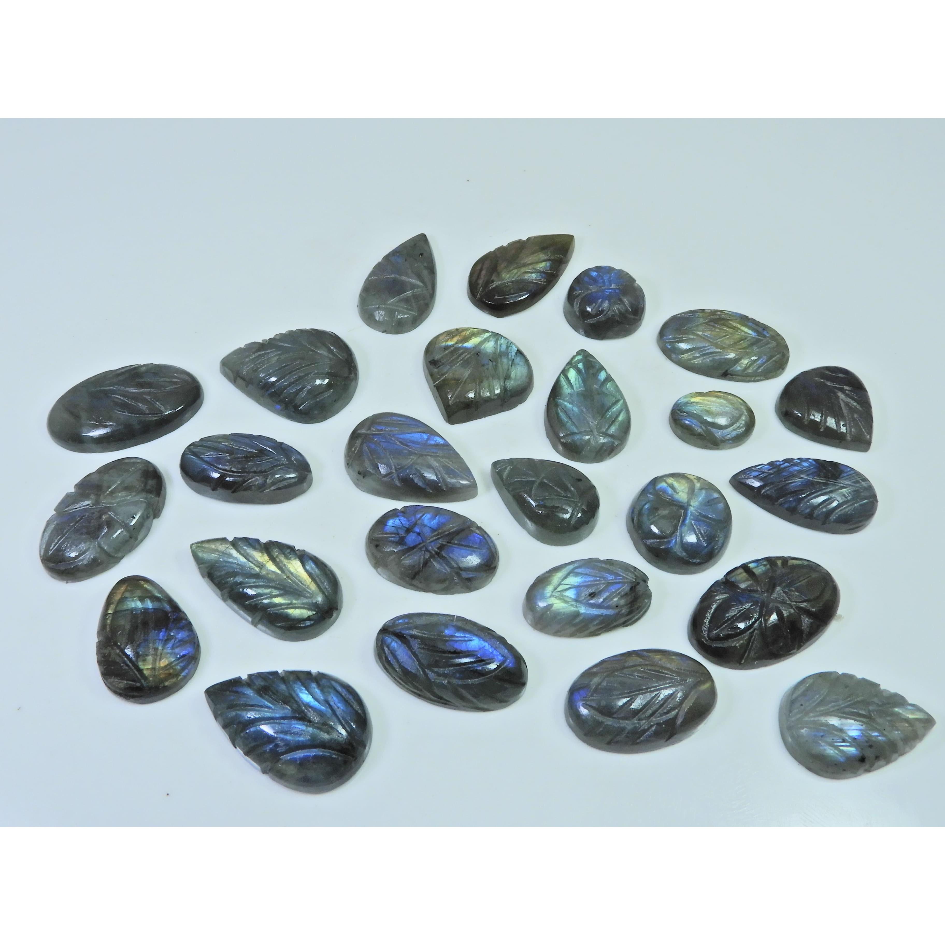 

388Cts. Natural Labradorite Carving Mix Cabochon Loose Gemstone 25Pcs Lot LL-1057