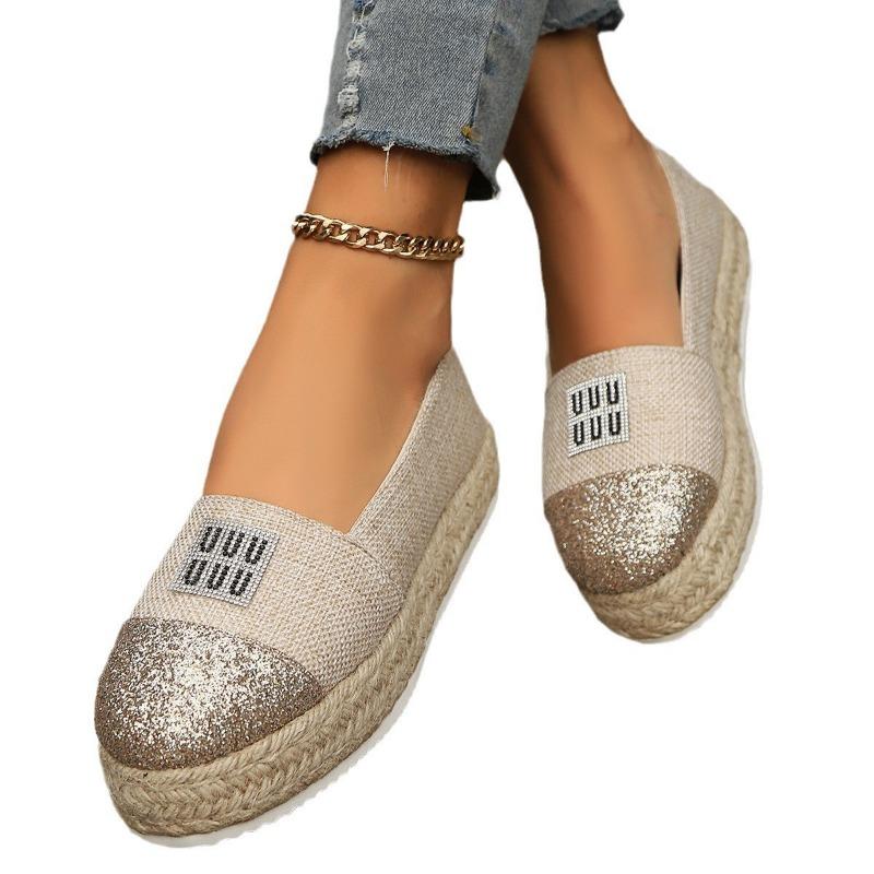 Spring and Autumn New Hemp Rope Versatile Solid Color Breathable Canvas Large Size Casual Women's Single Shoes Fashion One Foot Fisherman Shoes