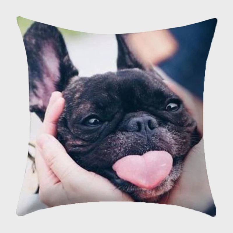 Bulldog Polyester Cushion Cover Modern French Bulldog Pillowcase Sofa Throw Pillow Cover Decorative Pillowcase For Couch Bed Car
