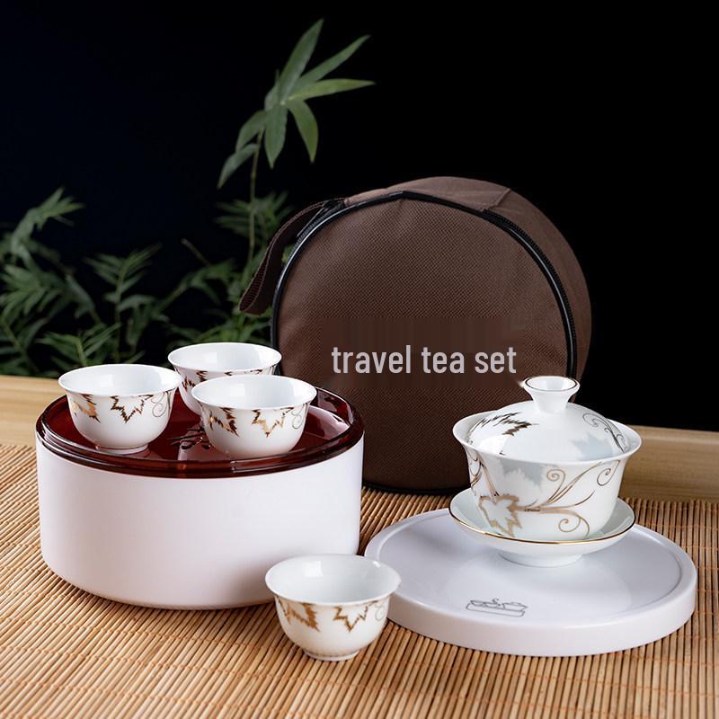 Portable Ceramic Kung Fu Travel Tea Set with Tray and Case