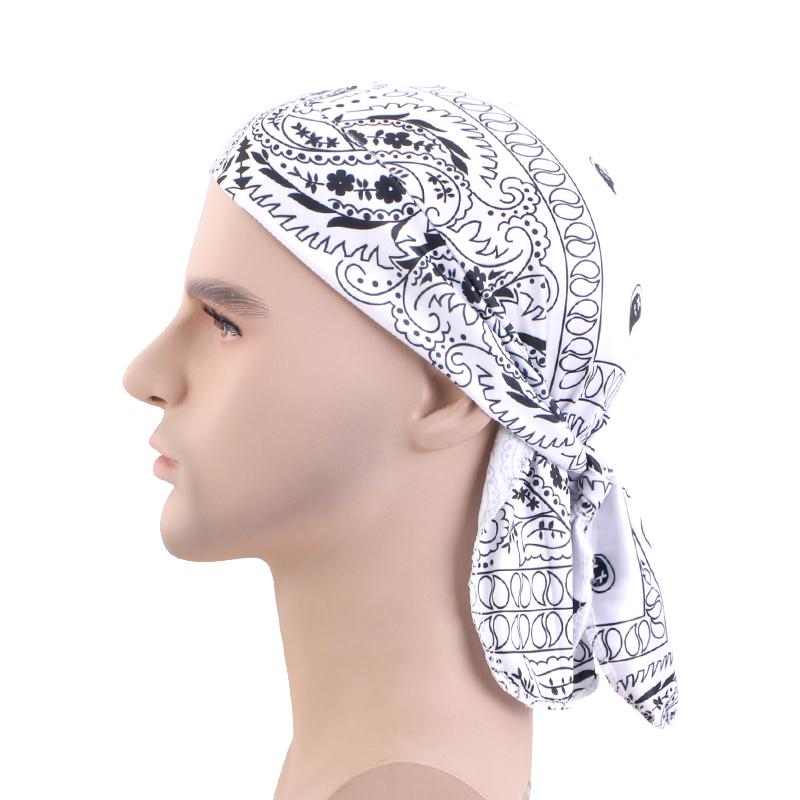 

New Paisley Print Hip Hop Turban Cap Elastic Head Wraps Breathable Casual Durags Candy Color Durag Unisex Bandana Pirate Hats One Size білий