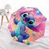 Stitch,Lilo_and_Stitch Automatic Folding Umbrella   Simple 8 Rib Design, Bright Cartoon Pattern, Durable Iron Frame, Suitable For Travel, Ou