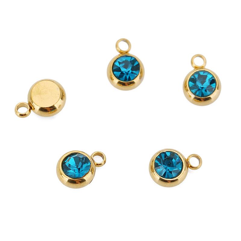 Stainless Steel Birthstone Lucky Stone Birthstone Pendant Diamond Flat Mouth Welding Ring DIY Necklace Bracelet Accessories