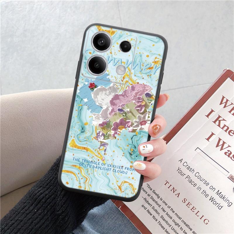 

М який чорний силіконовий чохол для телефону з мармуровими квітами для Samsung Galaxy A55 A54 A34 S24 Xiaomi Redmi Note 13 Pro Камера Протиударний захисний чохол Redmi 13 4G