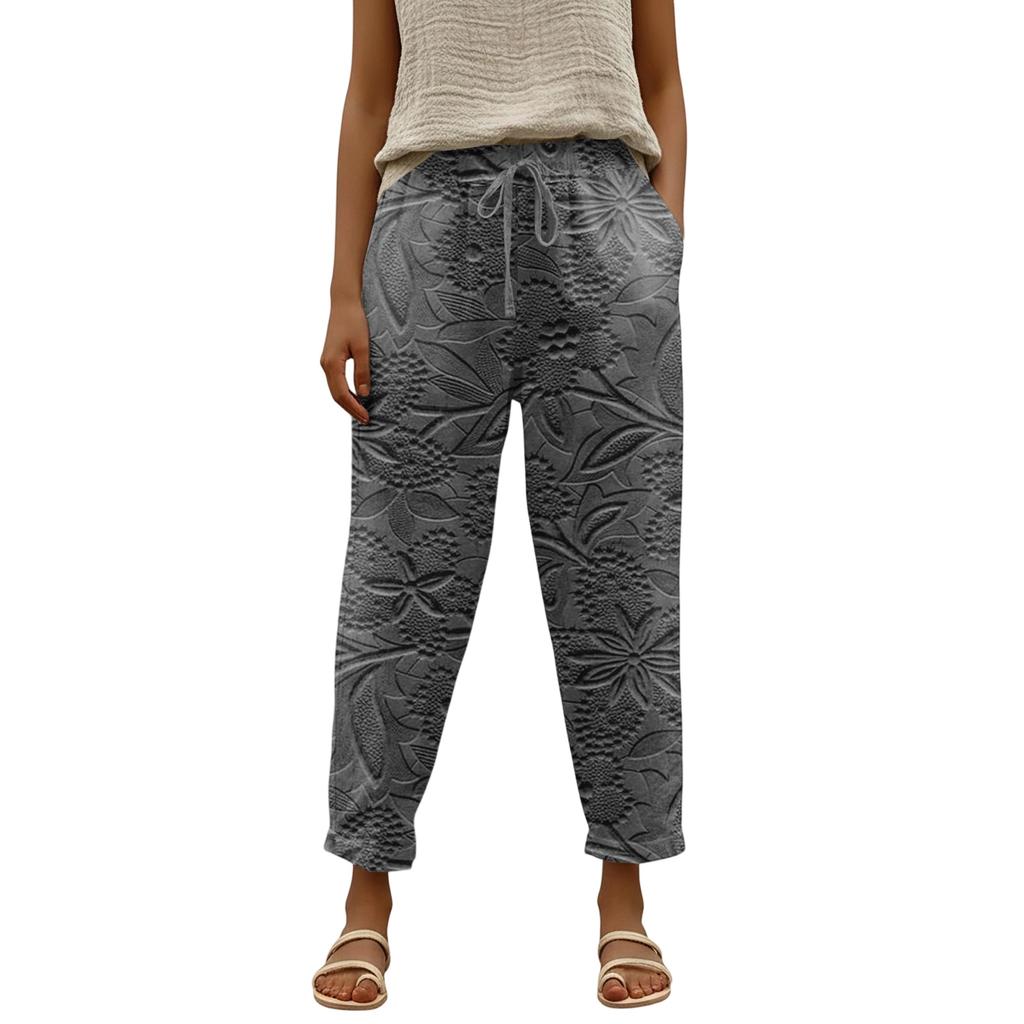 Women's Fashionable Floral Print Drawstring Pocket Elastic Waist Casual Pants