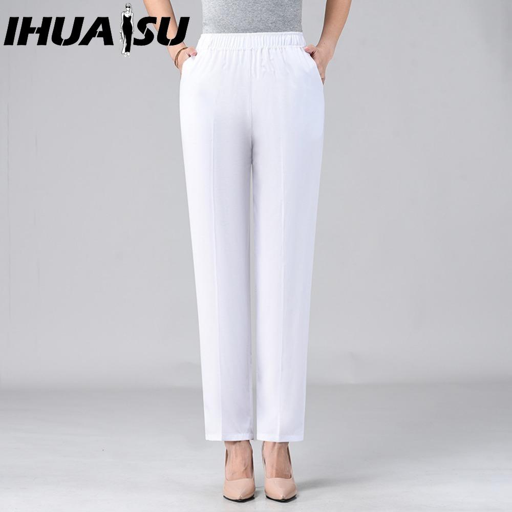 

IHUASU Women s Fashion Casual Solid Color Print Pants & Capris L белый