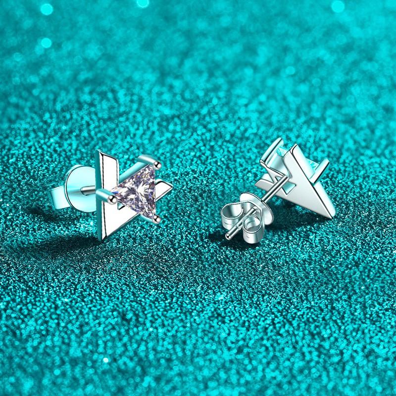 Geometric Triangle Moissanite Stud Earrings Women Sterling Minimalist Fashion Jewelry 2025