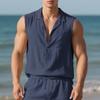 Fashion Lapel Men's New Summer Products Loose Linen Simple Casual Sleeveless Cardigan Beach Shirt
