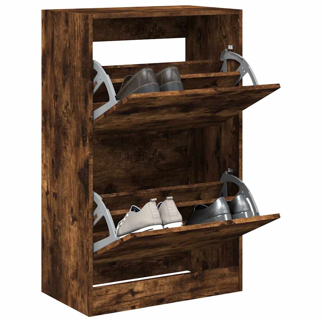 Shoe Cabinet Smoked Oak Finish 60 x 34 x 96.5 cm Particleboard