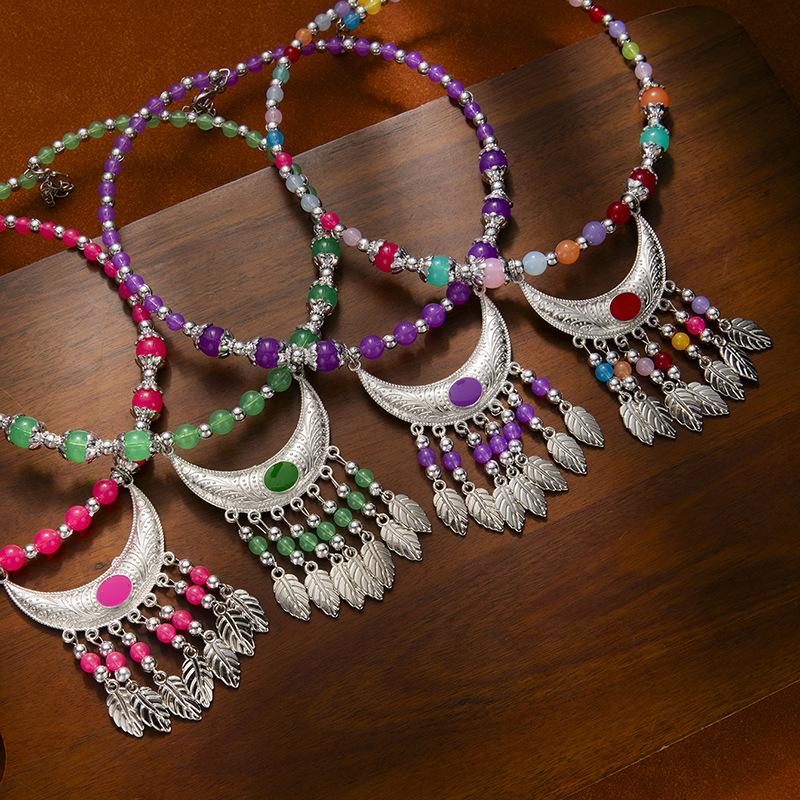 Ethnic-style Colorful Beaded Forehead Eyebrow Center Tassel Hair Accessory Tibetan-style Retro CollarNecklace and Headwear