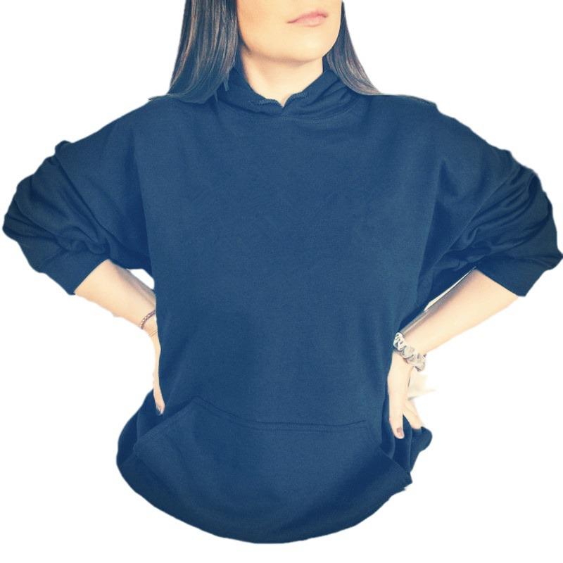 2024 European & American Autumn/Winter Women's Solid Color Loose Hooded Sweatshirt
