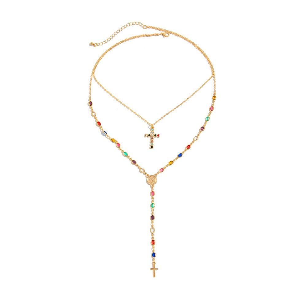 Layered Style Colorful Crystal Necklace Colorful Crystals Ins Style Necklace  Trendy Style