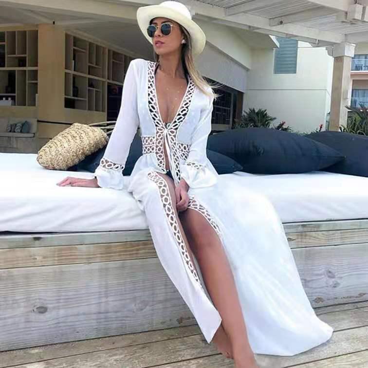 Seaside Cotton Beach Dress: Loose Bikini Cover-up, Sun Protection Shawl, Cardigan for Spring.