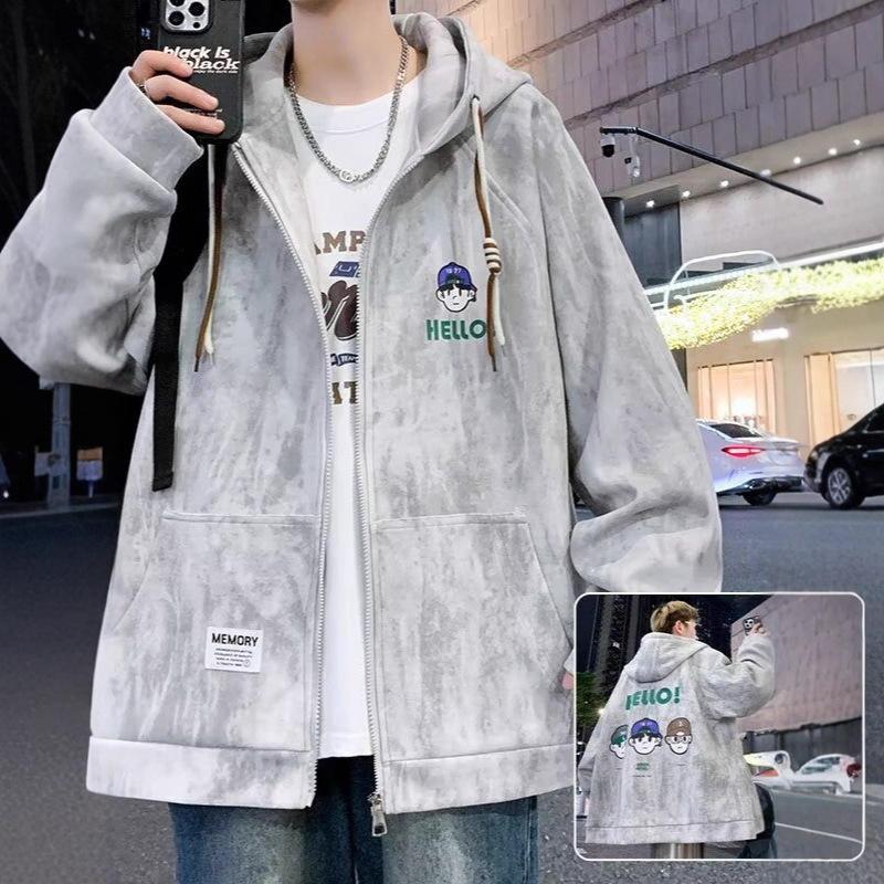 8XL Men's American Style Jacquard Hoodie Cardigan - Oversized Plus Size Outerwear