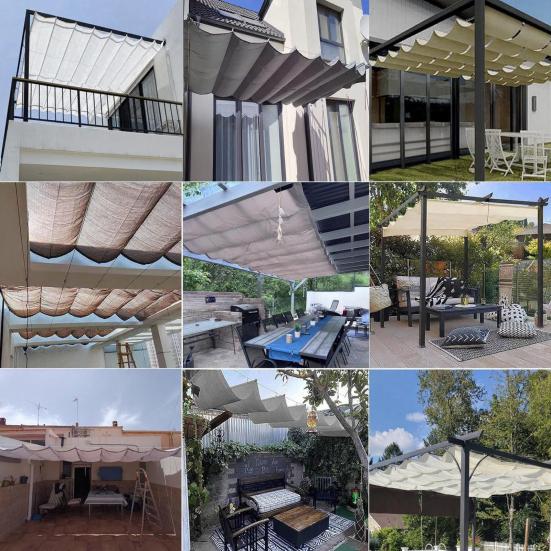 Retractable Sun Shade Sail, Sun Shade Canopy with Eyelets And Rope, Adjustable Shade Cover Sun Protection Waterproof Outdoor Awning for Garden Patio