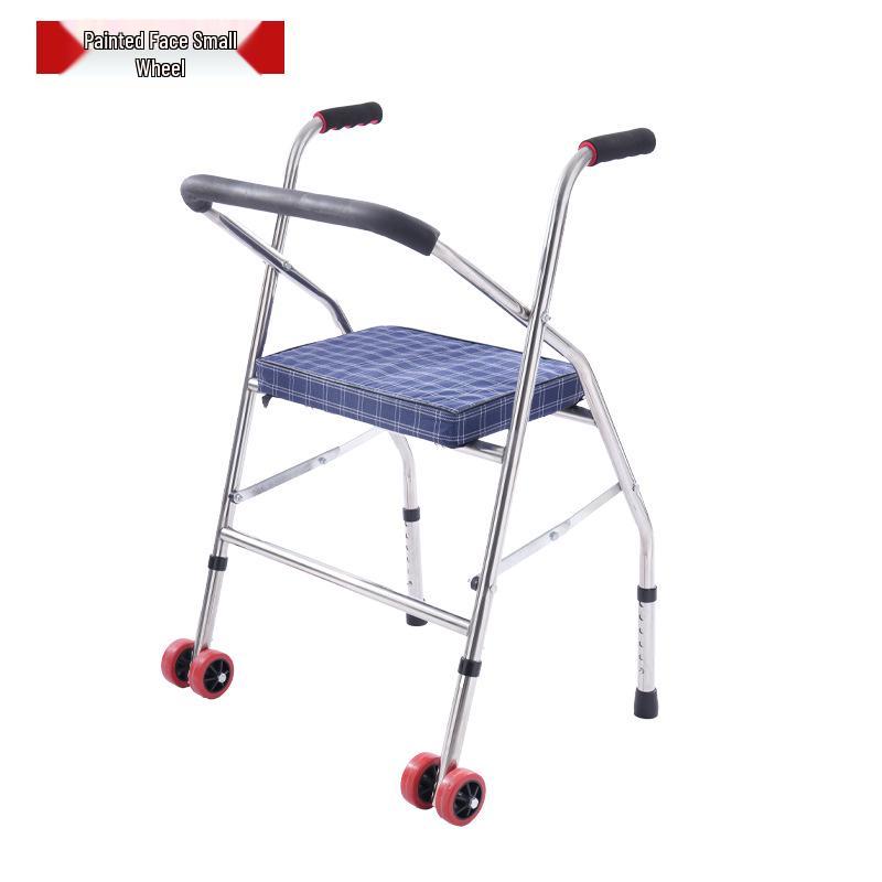 Stainless Steel Rollator Walker with Seat and Wheels - Rehabilitation Support Frame