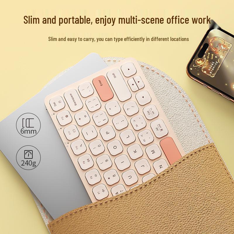 BOW Hangshi HD286CL Dual-Mode Bluetooth Wireless Ultra-Quiet Keyboard - Cute & Lightweight for Girls
