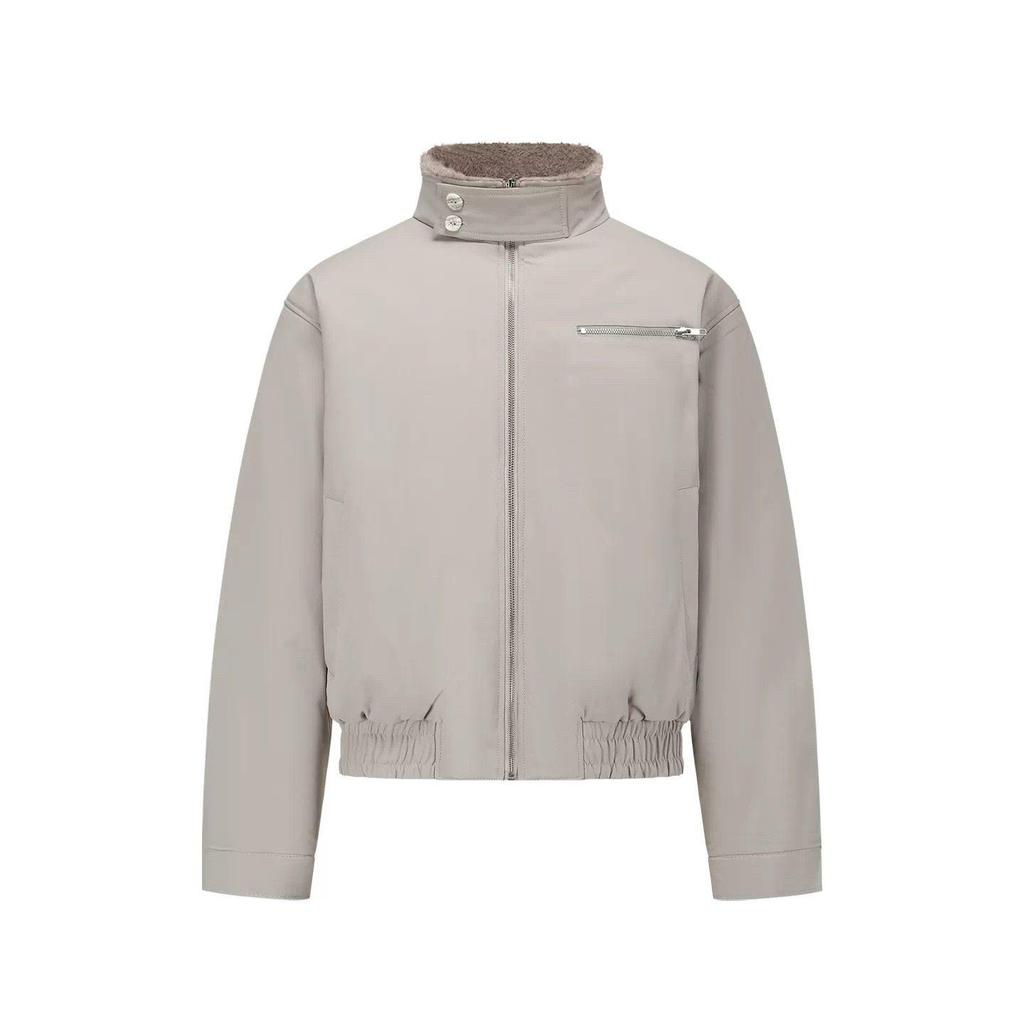 Cement Gray Winter Warm Fur Collar Cotton Harrington Bomber Jacket