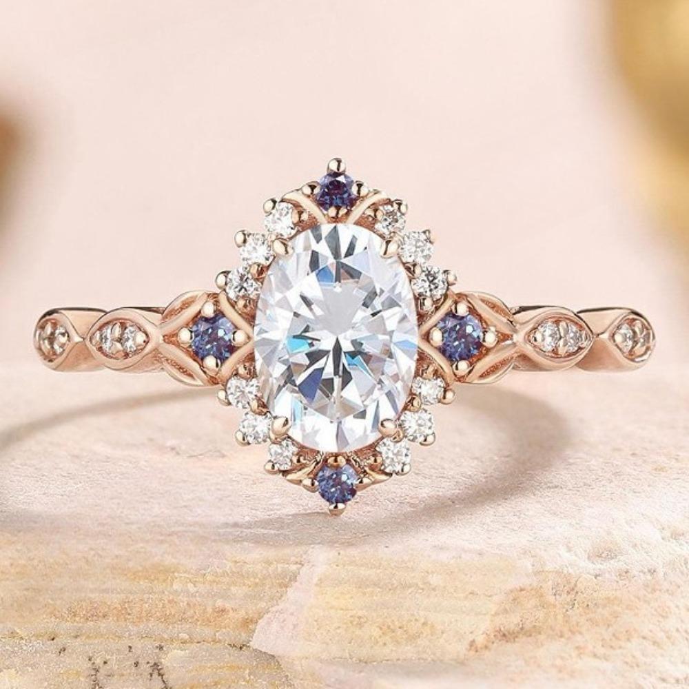 

Luxury European and American Foreign Trade Jewelry Supply, Rose Gold-plated Flower Zircon Ring Women s Simple Fashion Jewelry No. 10