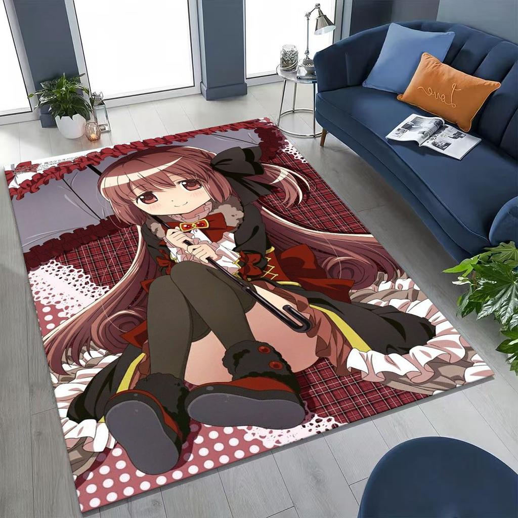 Cartoon Puella Magi Madoka Magica Girl Anime Rug for Bedroom Living Room Sofa Home Doormat Decor,Large Kids Non-slip Floor Mat