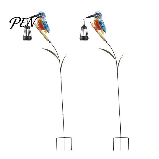 Solar Garden Lights Kingfisher Stake Light, Metal Bird Yard Art with Hanging Lantern, Auto-On Powered Outdoor Decor LED Waterproof Patio Decoration