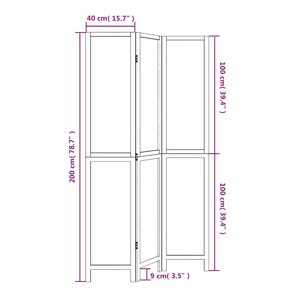 Vidaxl Room Divider, 3-Panel, White, Solid Paulownia Wood