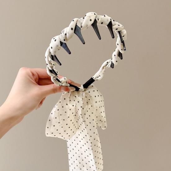 Women Headband Anti-slip Teeth Skull Design Hair Hoop with Ribbon Decor Slimming Effect Headband Hair Accessory