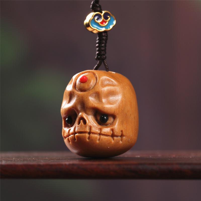 Green Sandalwood Carved Phone Pendant Keychain