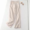 Women's Summer High-Waisted Drapey Linen Straight-Leg Pants - Slimming, Semi-Elastic, Wide-Leg, Casual, Long Cotton Linen Pants