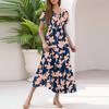 Ladies Summer Casual Fashion V-Neck Ruffle Sleeve Floral Print Midi Dress