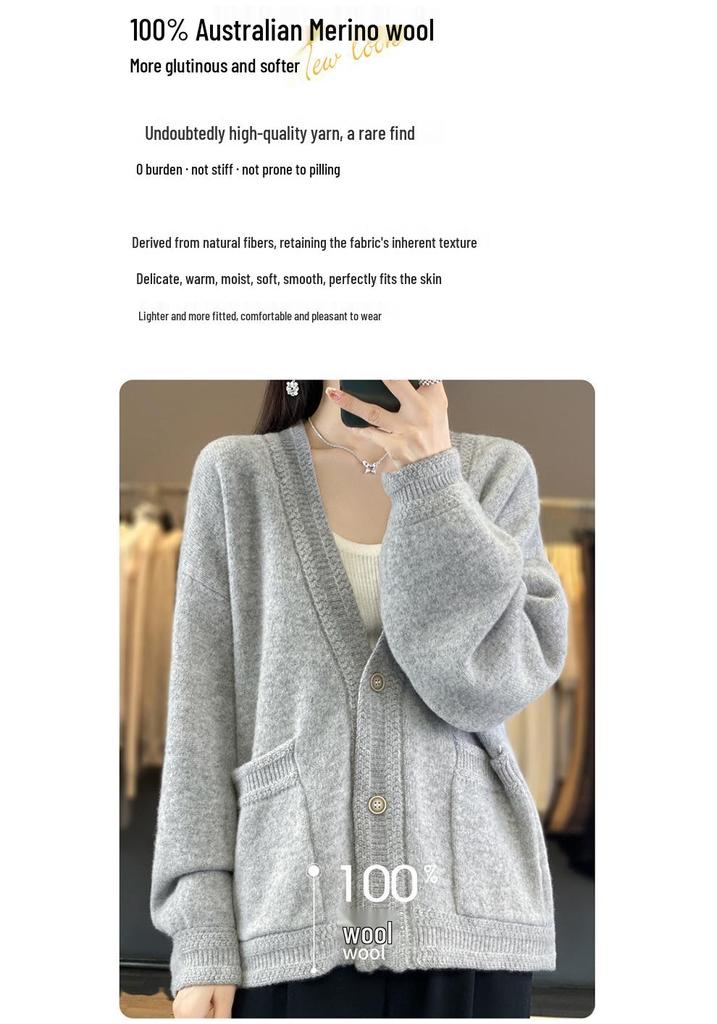 Stylish Women's V-Neck Wool Cardigan - Autumn/Winter Knitwear Sweater