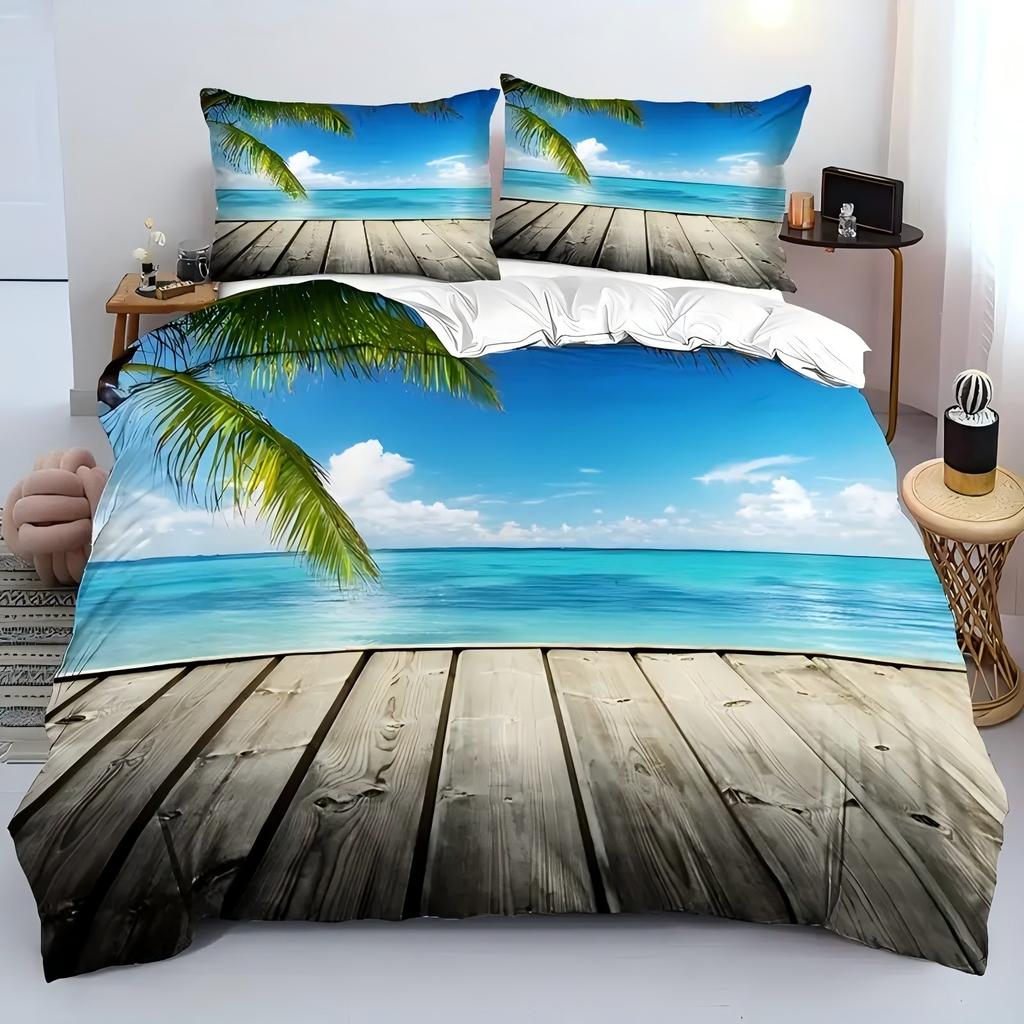 Coconut tree Pattern 3d Printed Duvet Cover Summer Ocean Blue Tropical Style Quilt cover Soft Comfortable Bedding set pillowcase