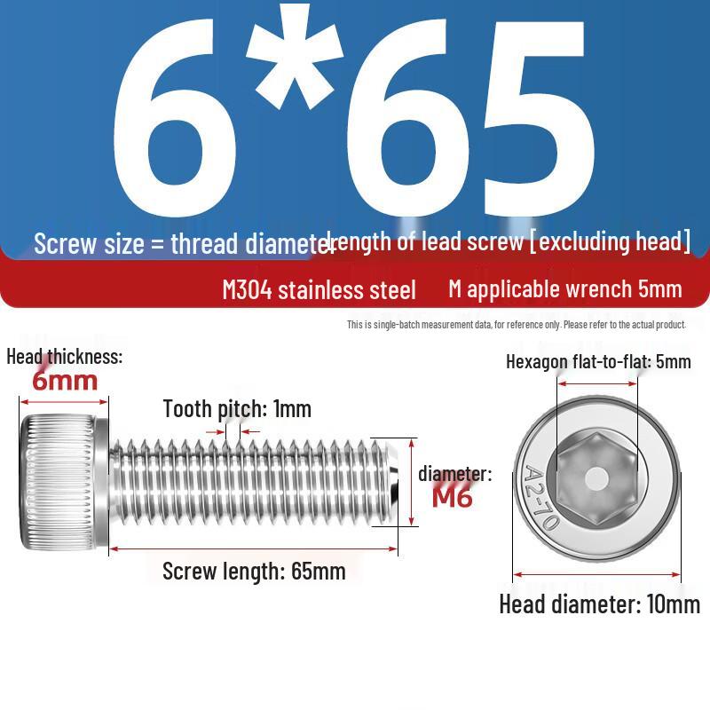 Yonggu M6x65mm Hex Socket Stainless Steel Screw