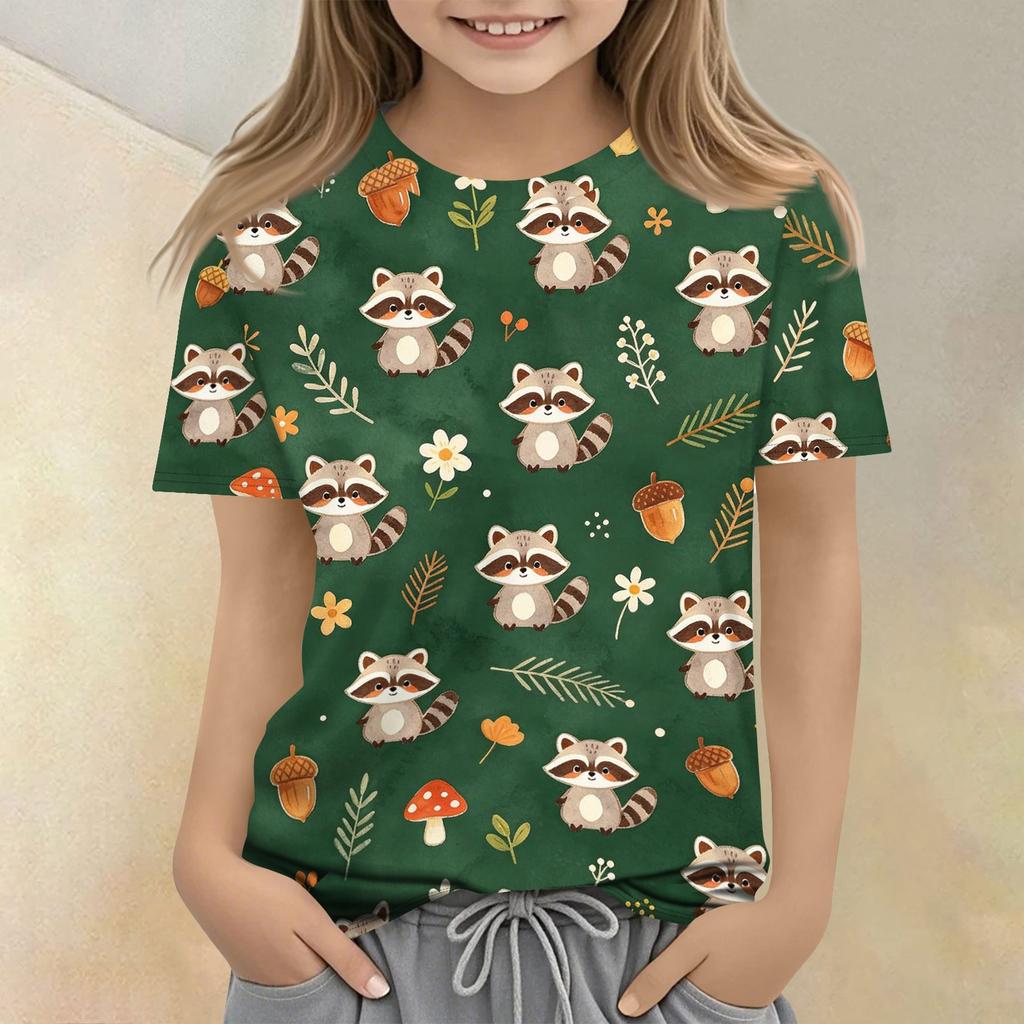 Kids Animal Print Crew Neck Short Sleeve Casual Loose Fit T Shirt Comfortable Lightweight Soft Fabric Suitable for Everyday Wear