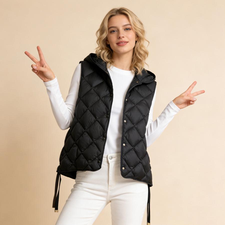 European and American style rhombus grid single-breasted webbing short white duck down down vest winter coat vest tide